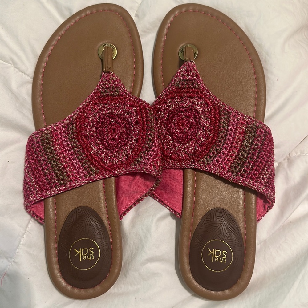 The SAK pink crochet sandals size 8